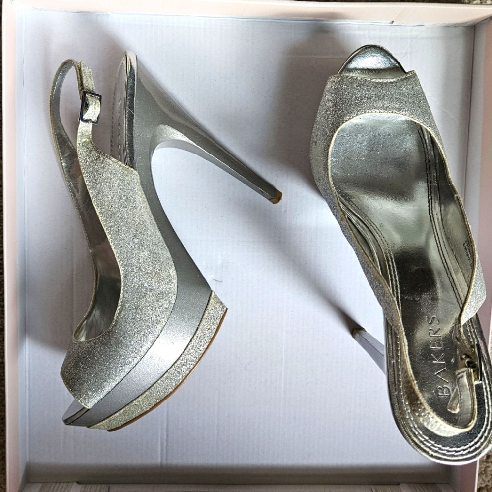 BAKERS silver glitter platform sandals
